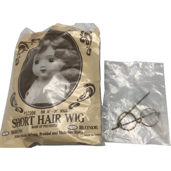 Doll Wig Brown Short Hair Curly 18"-20"  Gold Wire Glasses No Blond Included - Picture 1 of 1